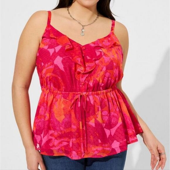 Torrid Chiffon Clip Dot Ruffl Tie Waist  Top NWT - Picture 1 of 4
